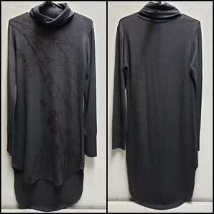 GO Couture vintage edition grey cherry blossom print turtleneck high low dress